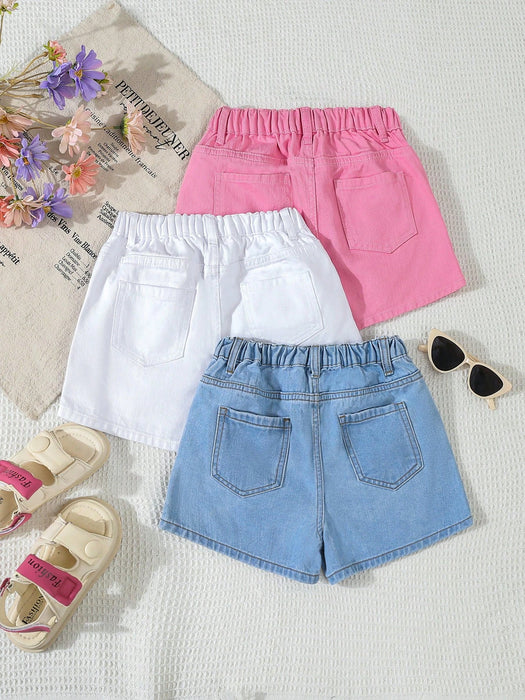 SHEIN Paquete de 3 shorts vaqueros casuales para preadolescentes, versátiles y de corte relajado