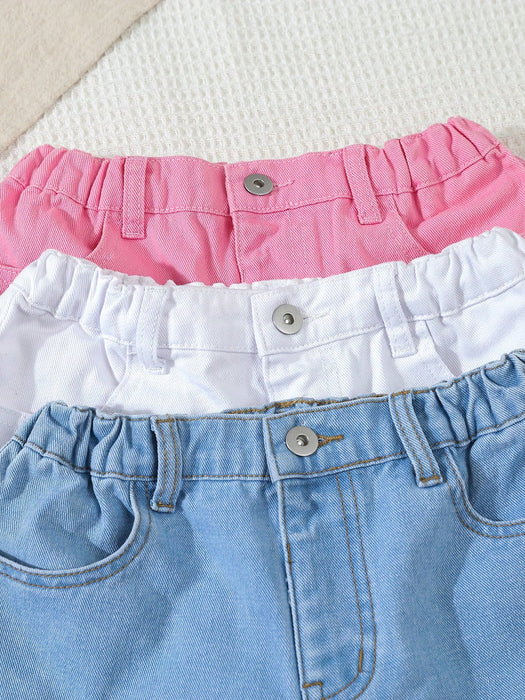 SHEIN Paquete de 3 shorts vaqueros casuales para preadolescentes, versátiles y de corte relajado