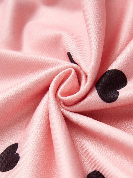 SHEIN Conjunto de pijama de 3 piezas para mujer: camisola y shorts con estampado de corazones.