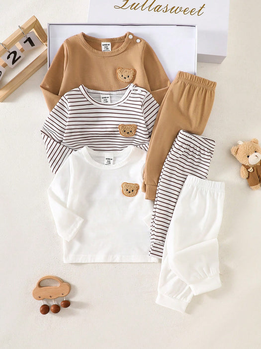 SHEIN Conjunto de 6 piezas para recién nacidos: camisa de manga larga y pantalones