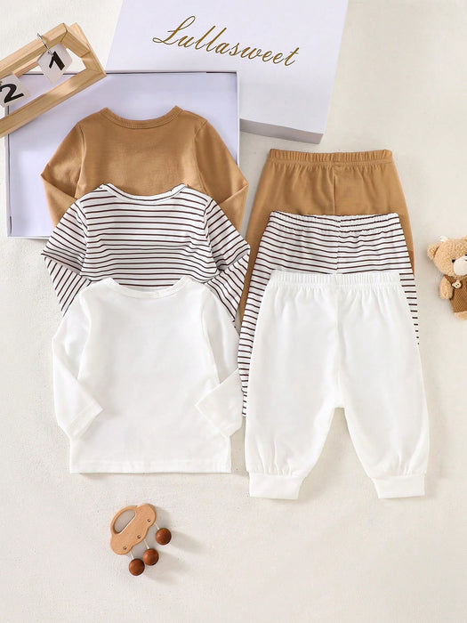 SHEIN Conjunto de 6 piezas para recién nacidos: camisa de manga larga y pantalones