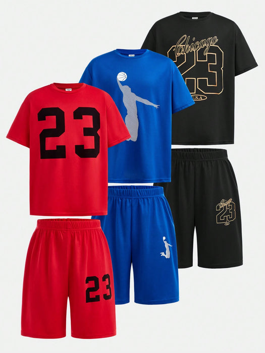 SHEIN Conjunto de 6 piezas para niños y preadolescentes: camiseta y pantalones cortos