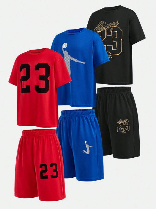 SHEIN Conjunto de 6 piezas para niños y preadolescentes: camiseta y pantalones cortos