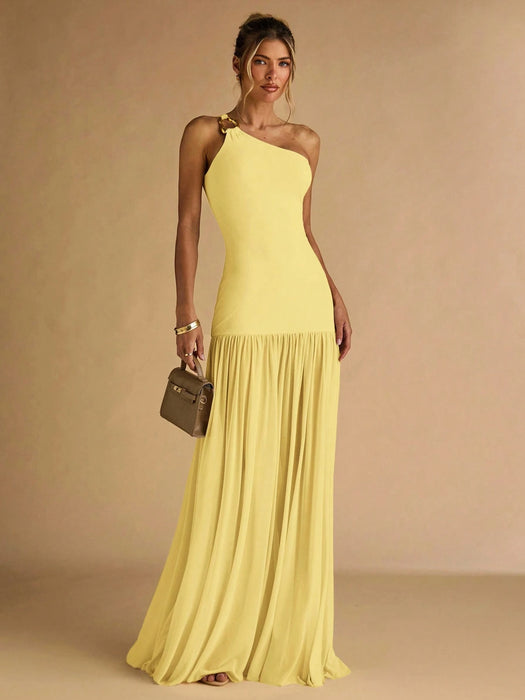 SHEIN BAE Vestido ajustado de mujer color albaricoque con hombros asimétricos