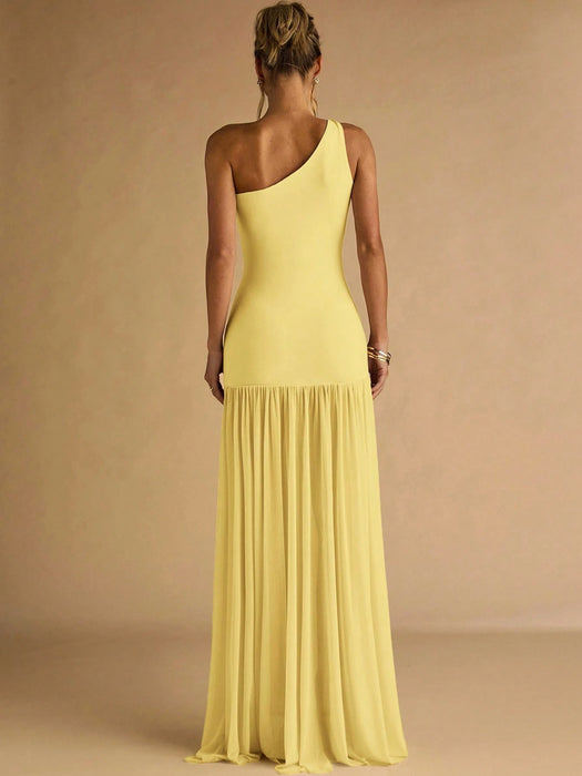 SHEIN BAE Vestido ajustado de mujer color albaricoque con hombros asimétricos