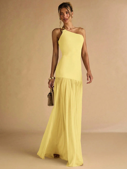 SHEIN BAE Vestido ajustado de mujer color albaricoque con hombros asimétricos