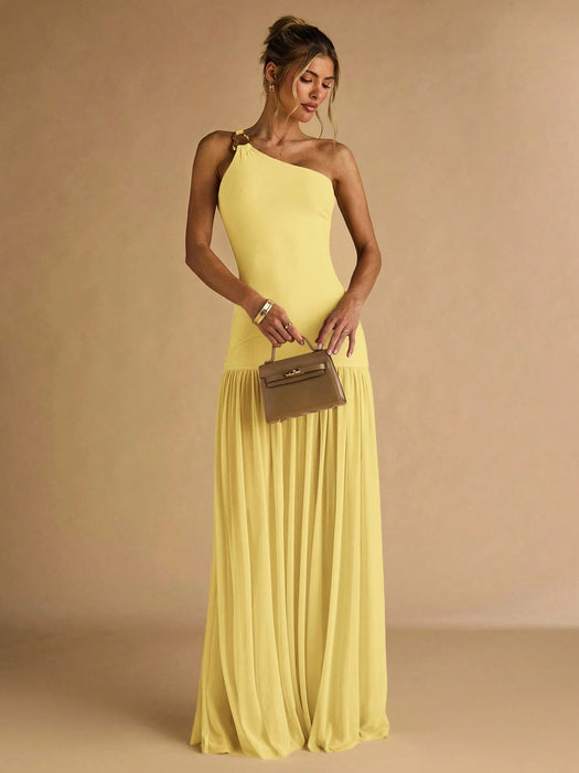 SHEIN BAE Vestido ajustado de mujer color albaricoque con hombros asimétricos