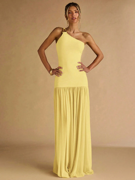 SHEIN BAE Vestido ajustado de mujer color albaricoque con hombros asimétricos