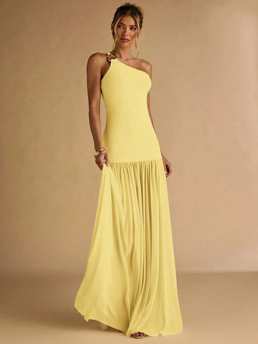 SHEIN BAE Vestido ajustado de mujer color albaricoque con hombros asimétricos
