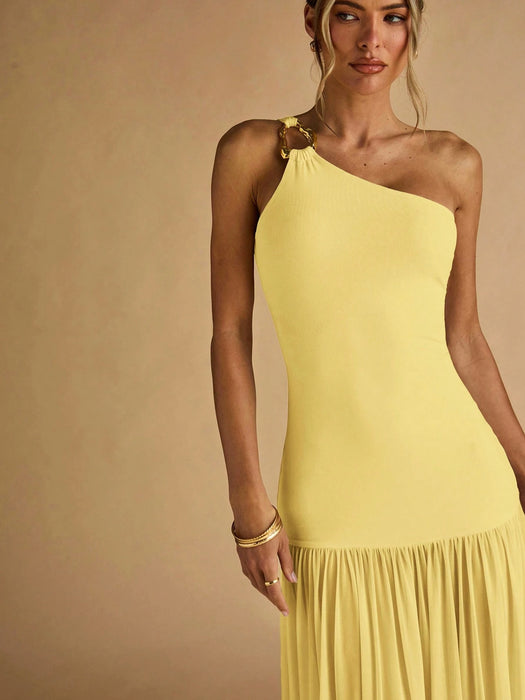 SHEIN BAE Vestido ajustado de mujer color albaricoque con hombros asimétricos