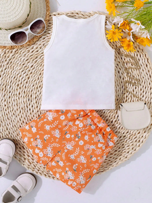 SHEIN Baby Girl Figura Camiseta sin mangas con lazo frontal y pantalones
