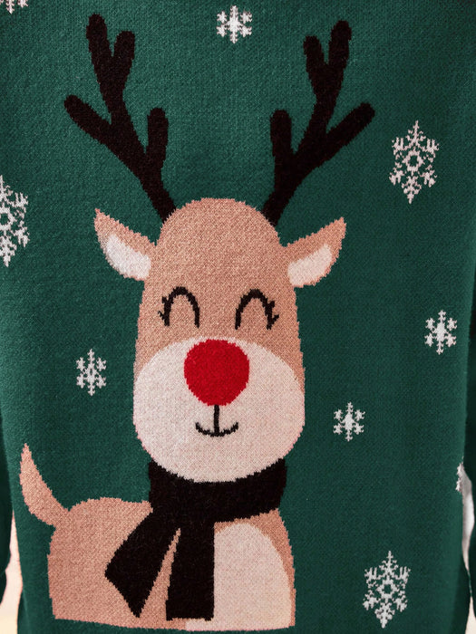 SHEIN Suéter de hombros caídos con estampado de alce navideño para niño