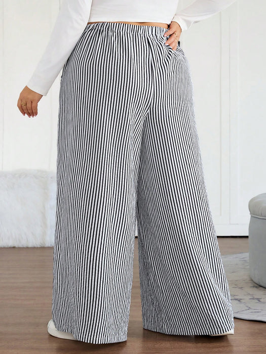 SHEIN Pantalón ancho, a rayas de estilo casual de mujer, con cintura elástica