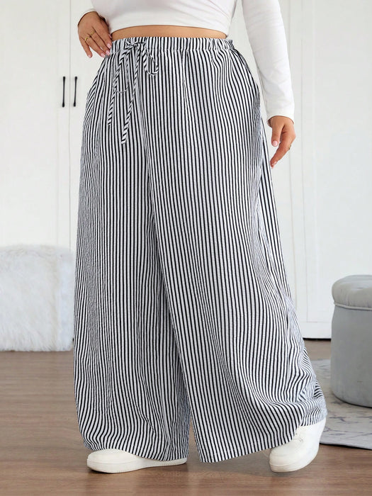 SHEIN Pantalón ancho, a rayas de estilo casual de mujer, con cintura elástica