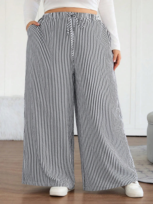 SHEIN Pantalón ancho, a rayas de estilo casual de mujer, con cintura elástica