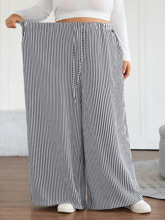 SHEIN Pantalón ancho, a rayas de estilo casual de mujer, con cintura elástica