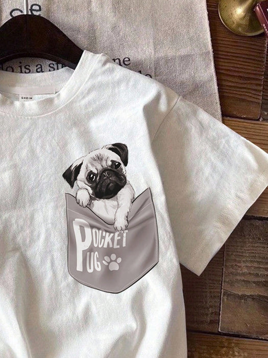 SHEIN Camiseta casual con estampado de perro lindo para niños, con bolsillo falso