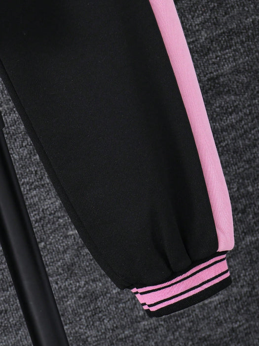 SHEIN Chica preAdolescente Cazadora con estampado de letra con capucha con pantalones