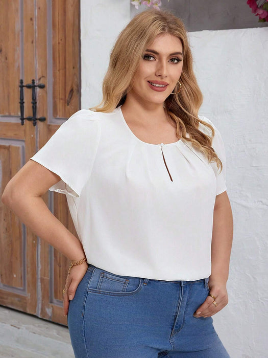 SHEIN Clasi Camisa de manga corta plisada, sencilla y versátil  unicolor para mujer