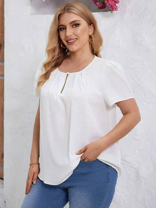 SHEIN Clasi Camisa de manga corta plisada, sencilla y versátil  unicolor para mujer