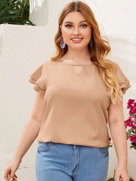 SHEIN Clasi Top Plus De Manga Corta Con Volantes Y Cuello Llave