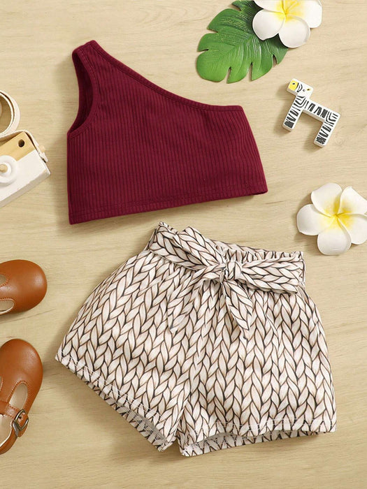 SHEIN Conjunto Informal De Niña Bebé Con Top De Un Solo Hombro