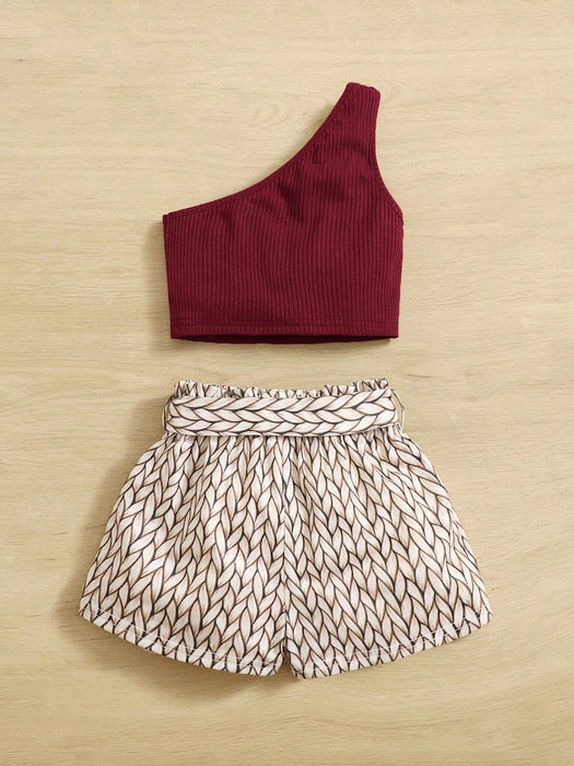 SHEIN Conjunto Informal De Niña Bebé Con Top De Un Solo Hombro