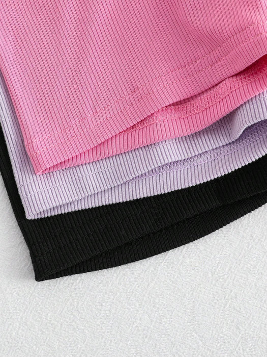 SHEIN Conjunto de shorts de punto de unicolor de cintura alta fresco y deportivo para niña