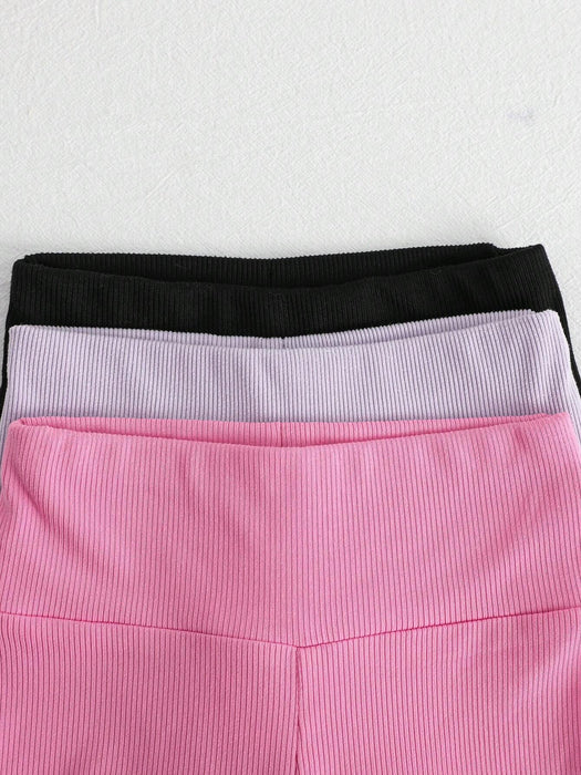 SHEIN Conjunto de shorts de punto de unicolor de cintura alta fresco y deportivo para niña