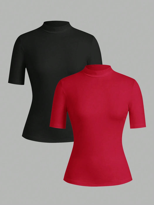 SHEIN EZwear Conjunto de 2 piezas para mujer, camiseta de manga larga ajustada