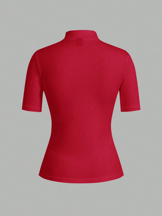 SHEIN EZwear Conjunto de 2 piezas para mujer, camiseta de manga larga ajustada
