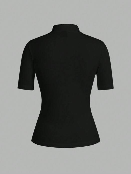 SHEIN EZwear Conjunto de 2 piezas para mujer, camiseta de manga larga ajustada