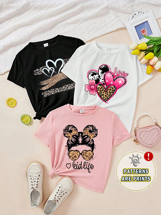 SHEIN EZwear 3 piezas Camisetas cortas y ajustadas con estampado de corazones