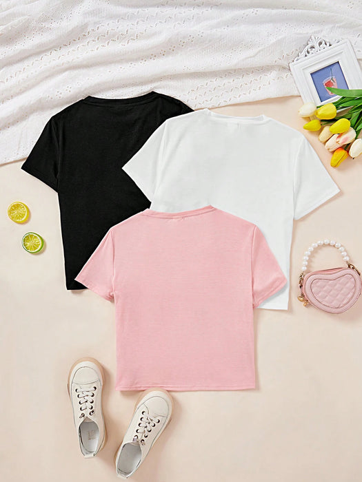 SHEIN EZwear 3 piezas Camisetas cortas y ajustadas con estampado de corazones