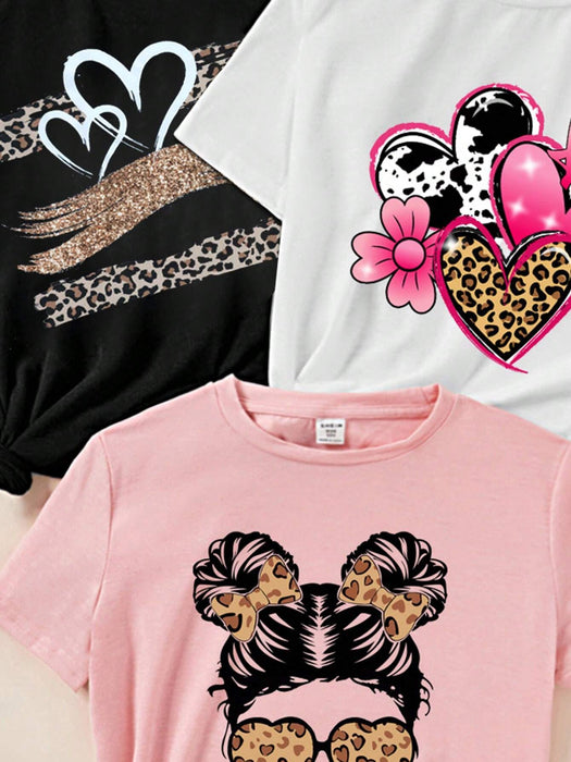 SHEIN EZwear 3 piezas Camisetas cortas y ajustadas con estampado de corazones