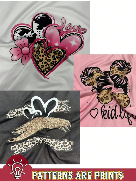 SHEIN EZwear 3 piezas Camisetas cortas y ajustadas con estampado de corazones