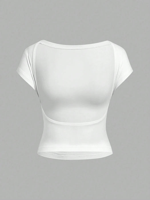SHEIN EZwear Conjunto de 3 Camisetas casuales minimalistas sin espalda, para mujeres
