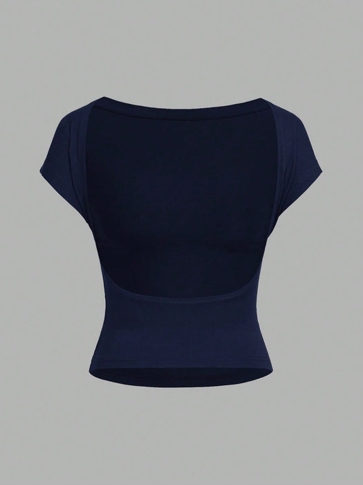 SHEIN EZwear Conjunto de 3 Camisetas casuales minimalistas sin espalda, para mujeres