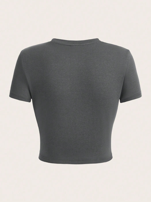 SHEIN EZwear Camiseta ajustada de mujer de manga corta con cuello redondo