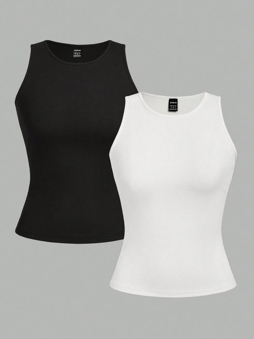 SHEIN EZwear Conjunto de 2 tops de tirantes para mujer de cuello redondo