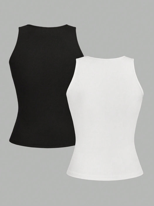 SHEIN EZwear Conjunto de 2 tops de tirantes para mujer de cuello redondo
