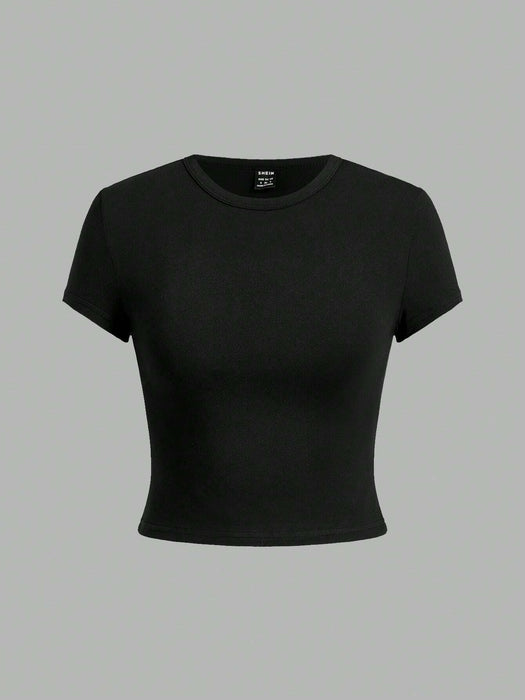SHEIN EZwear Conjunto de 4 piezas de camiseta corta para mujer con patrón simple