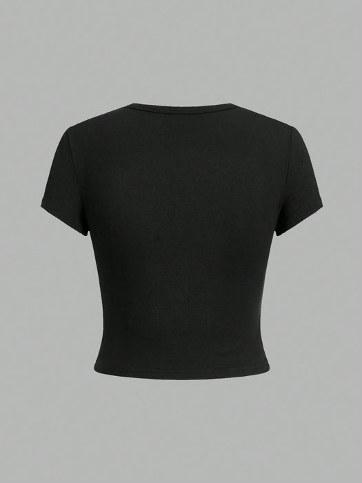 SHEIN EZwear Conjunto de 4 piezas de camiseta corta para mujer con patrón simple