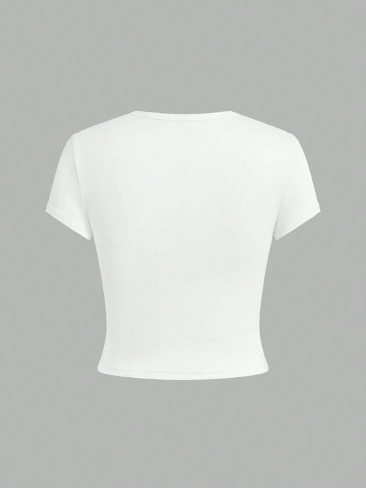 SHEIN EZwear Conjunto de 4 piezas de camiseta corta para mujer con patrón simple