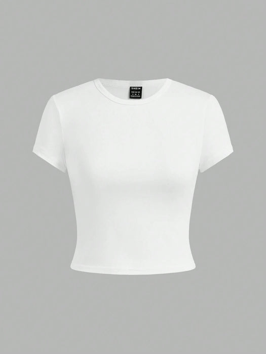 SHEIN EZwear Conjunto de 4 piezas de camiseta corta para mujer con patrón simple