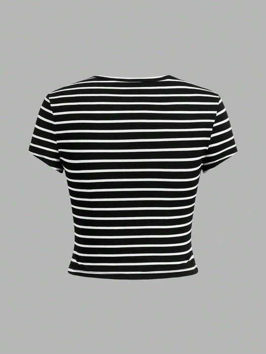 SHEIN EZwear Conjunto de 4 piezas de camiseta corta para mujer con patrón simple
