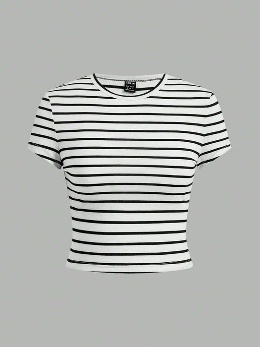 SHEIN EZwear Conjunto de 4 piezas de camiseta corta para mujer con patrón simple