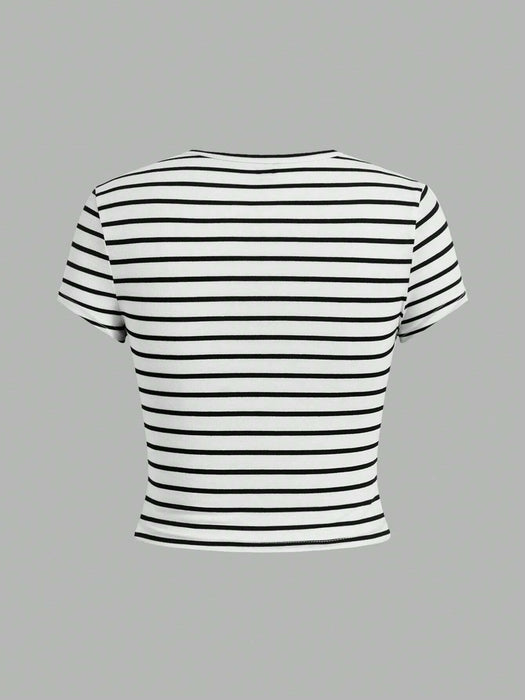 SHEIN EZwear Conjunto de 4 piezas de camiseta corta para mujer con patrón simple