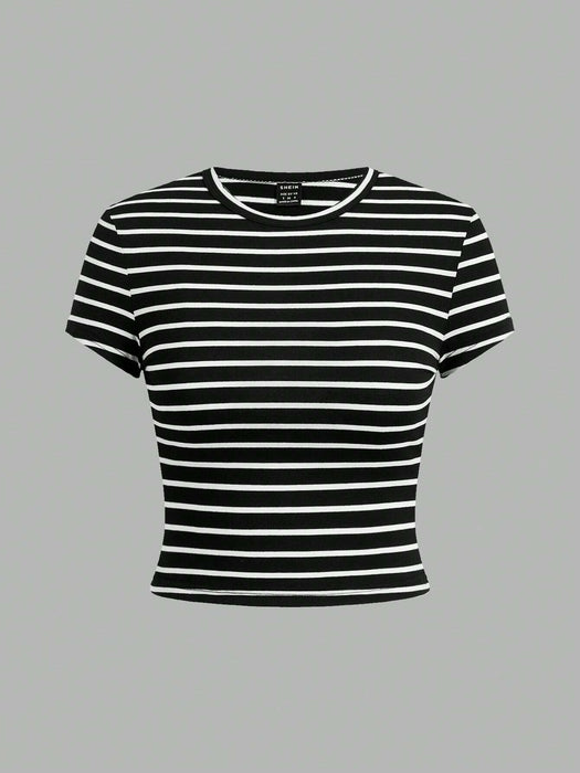 SHEIN EZwear Conjunto de 4 piezas de camiseta corta para mujer con patrón simple