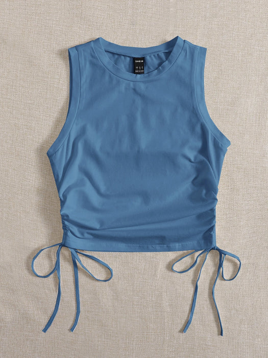 SHEIN EZwear Camiseta corta sin mangas con cordón y fruncido lateral